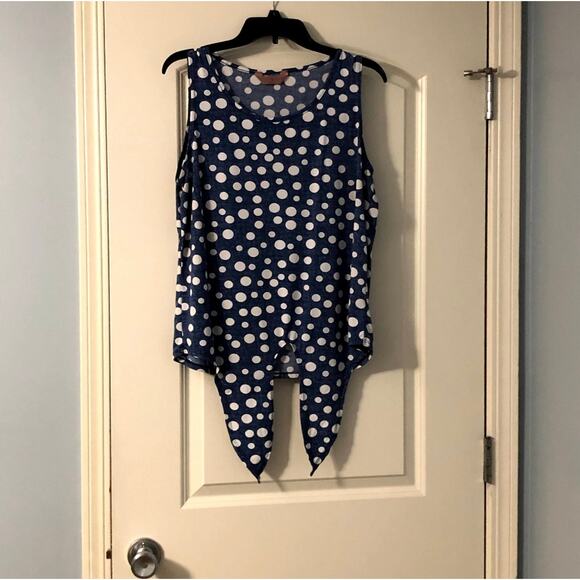 Blue and White Polka Dot Tank Top with Tie Front - Picture 1 of 4